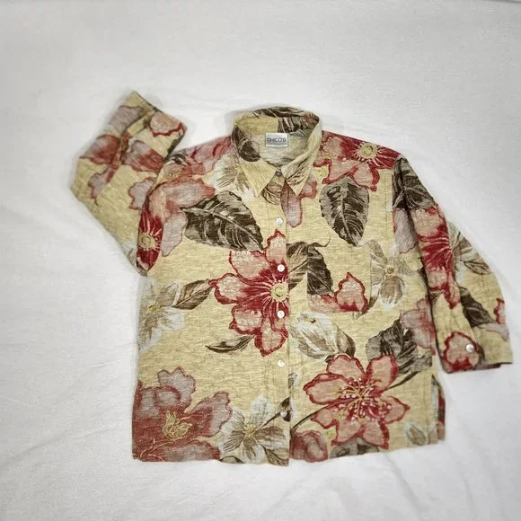 CHICO'S Floral Cardigan/Shirt Multicolor Size 1 (M)  3/4 Sleeves Button Up. - Picture 9 of 16